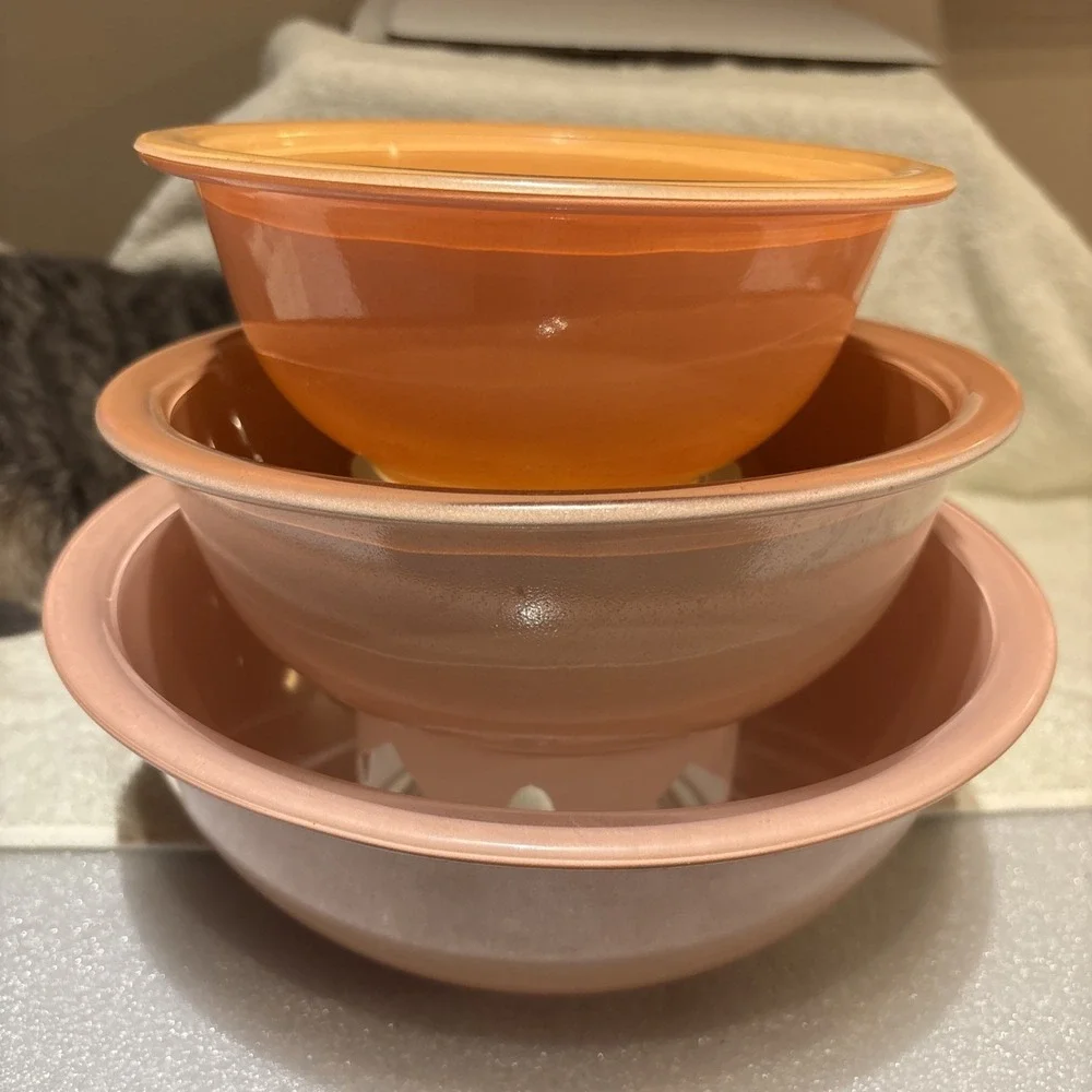 PYREX Clear Bottom Autumn Rainbow‎ 3 Pc. Set 322, 323, 325 Fall Colors Brown
